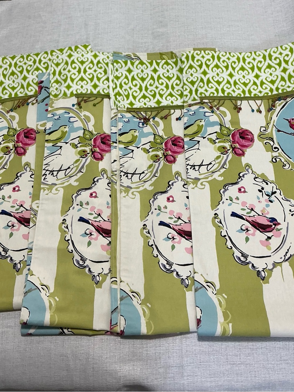 GreenShabby Chic French Country Songbird Floral Cameo Window Curtain Set 4